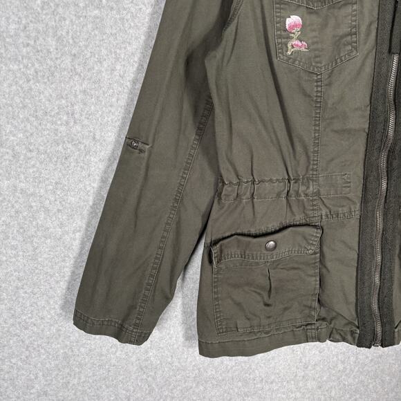 Embroidered Utility Jacket Medium Army Military Chore Barn Thin Butterfly Flower - Picture 5 of 13